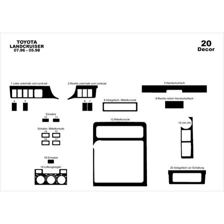 Meriç® Toyota Land Cruiser Ön Torpido Kaplama 20 Parça 1996-1998