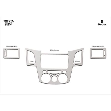 Meriç® Toyota Hilux Pick-Up Ön Torpido Kaplama 5 Parça 2006-2011