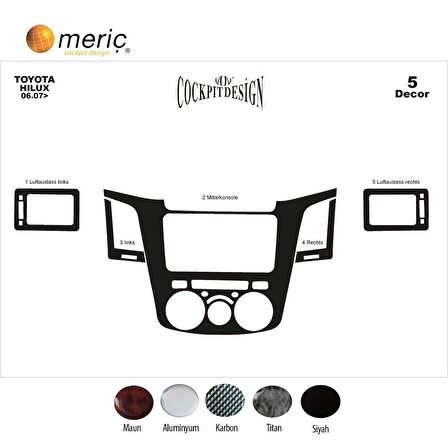 Meriç® Toyota Hilux Pick-Up Ön Torpido Kaplama 5 Parça 2006-2011