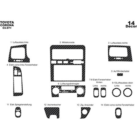 Meriç® Toyota Corona Ön Torpido Kaplama 14 Parça 1997-2003