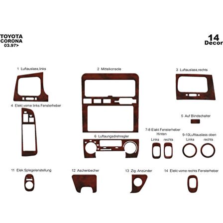 Meriç® Toyota Corona Ön Torpido Kaplama 14 Parça 1997-2003