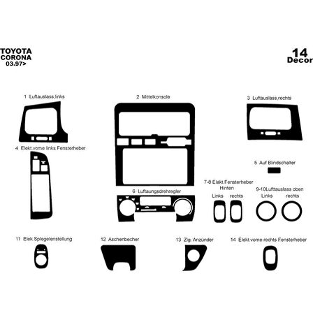 Meriç® Toyota Corona Ön Torpido Kaplama 14 Parça 1997-2003