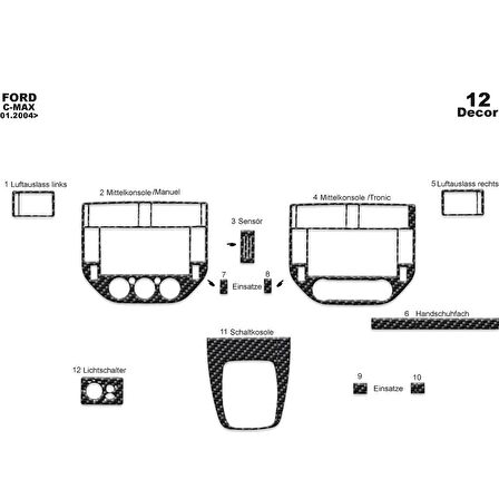 Meriç® Ford C-Max Ön Torpido Kaplama 12 Parça 2004-2010