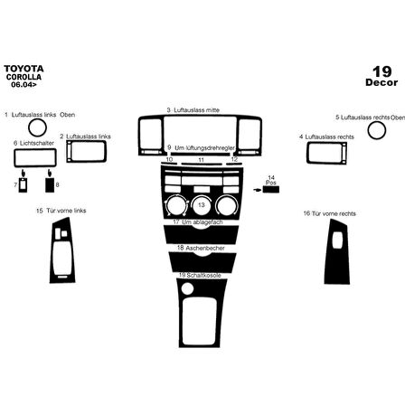 Meriç® Toyota Corolla Ön Torpido Kaplama 19 Parça 2004-2007