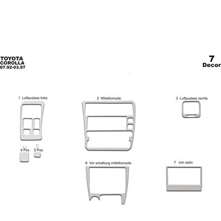Meriç® Toyota Corolla Ön Torpido Kaplama 7 Parça 1992-1997