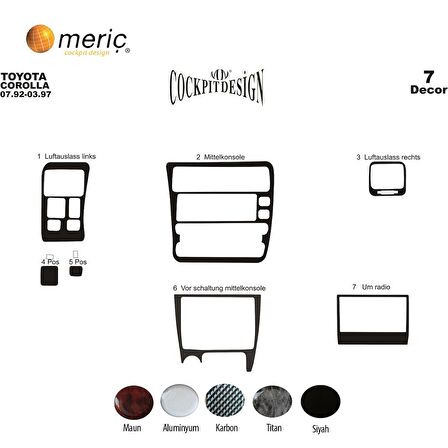 Meriç® Toyota Corolla Ön Torpido Kaplama 7 Parça 1992-1997