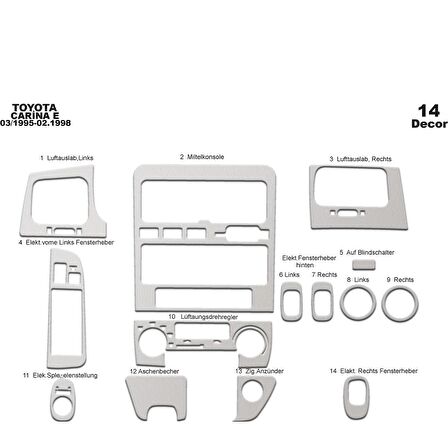 Meriç® Toyota Carina E Ön Torpido Kaplama 14 Parça 1995-1998