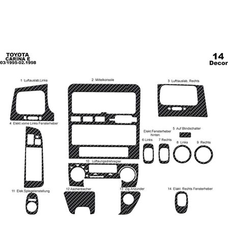Meriç® Toyota Carina E Ön Torpido Kaplama 14 Parça 1995-1998