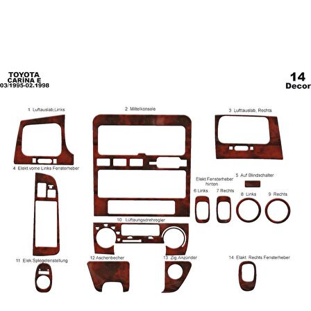 Meriç® Toyota Carina E Ön Torpido Kaplama 14 Parça 1995-1998