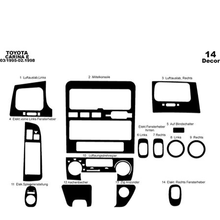 Meriç® Toyota Carina E Ön Torpido Kaplama 14 Parça 1995-1998
