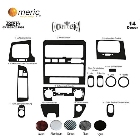 Meriç® Toyota Carina E Ön Torpido Kaplama 14 Parça 1995-1998
