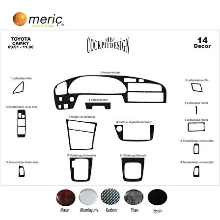 Meriç® Toyota Camry Ön Torpido Kaplama 14 Parça 1991-1997