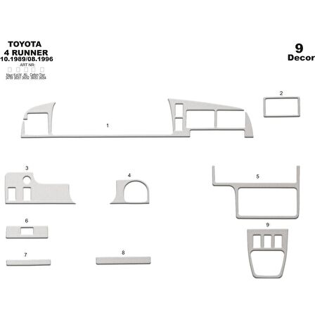 Meriç® Toyota 4 Runner Ön Torpido Kaplama 9 Parça 1989-1996