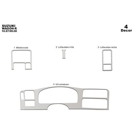 Meriç® Suzuki Wagon-R Ön Torpido Kaplama 4 Parça 1997-2000