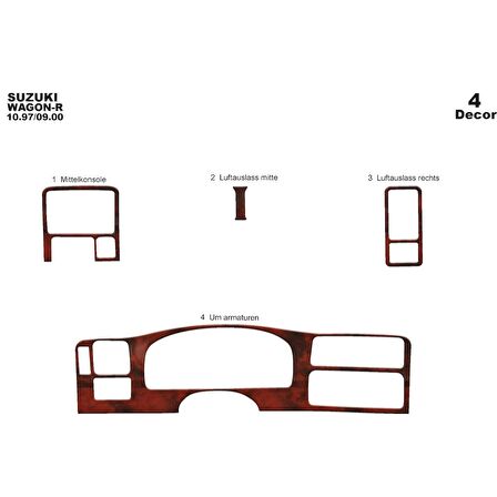 Meriç® Suzuki Wagon-R Ön Torpido Kaplama 4 Parça 1997-2000