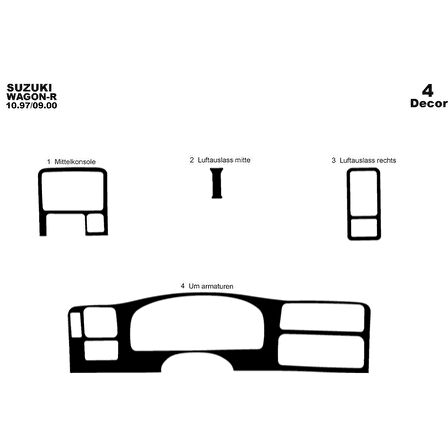 Meriç® Suzuki Wagon-R Ön Torpido Kaplama 4 Parça 1997-2000