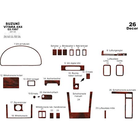 Meriç® Suzuki Vitara 4x4 Ön Torpido Kaplama 26 Parça 1997-2005