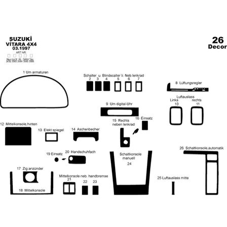 Meriç® Suzuki Vitara 4x4 Ön Torpido Kaplama 26 Parça 1997-2005
