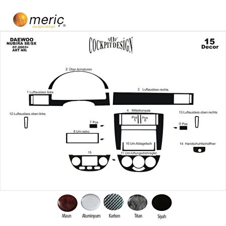Meriç® Daewoo Nubira Se Xs Ön Torpido Kaplama 15 Parça 2003-2010