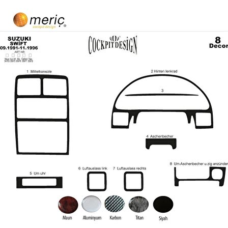 Meriç® Suzuki Swift Ön Torpido Kaplama 8 Parça 1991-1996