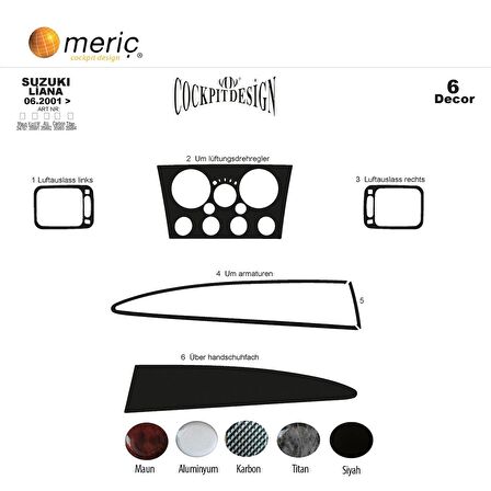 Meriç® Suzuki Liana Ön Torpido Kaplama 6 Parça 2001-2003