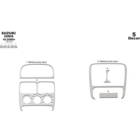 Meriç® Suzuki Ignis Ön Torpido Kaplama 5 Parça 2000-2003