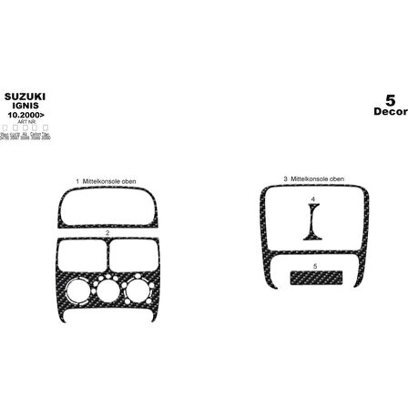 Meriç® Suzuki Ignis Ön Torpido Kaplama 5 Parça 2000-2003