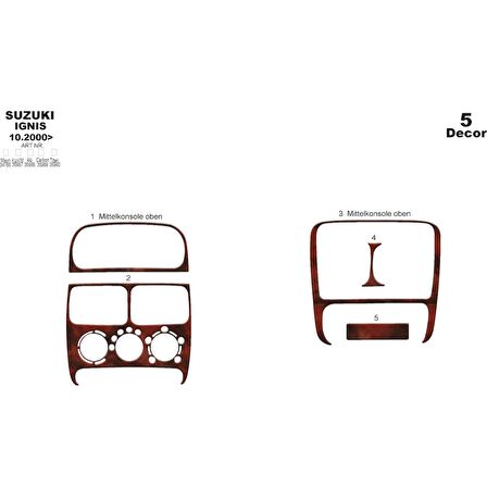 Meriç® Suzuki Ignis Ön Torpido Kaplama 5 Parça 2000-2003