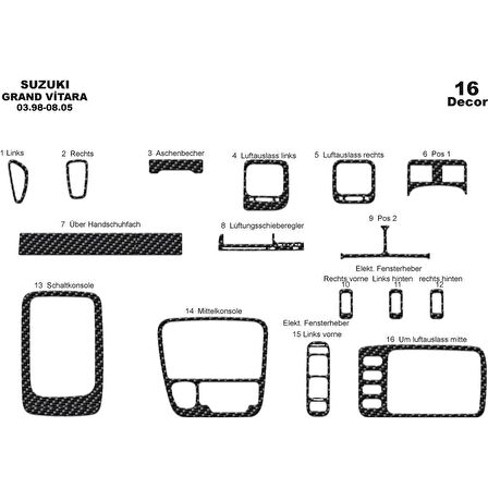 Meriç® Suzuki Grand Vitara 4x4 Torpido Kaplama 16 Parça 1998-2005
