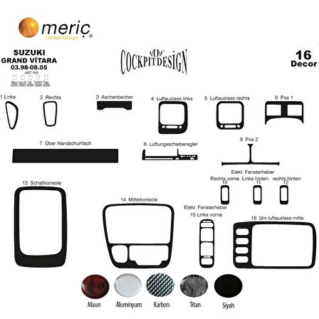 Meriç® Suzuki Grand Vitara 4x4 Torpido Kaplama 16 Parça 1998-2005