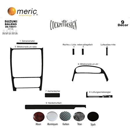 Meriç® Suzuki Baleno Ön Torpido Kaplama 9 Parça 1997-2006