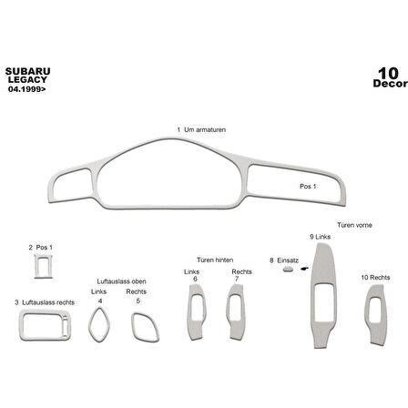 Meriç® Subaru Legacy Ön Torpido Kaplama 10 Parça 1999-2004