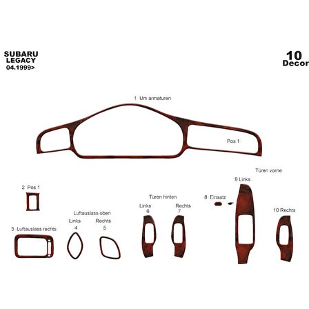 Meriç® Subaru Legacy Ön Torpido Kaplama 10 Parça 1999-2004