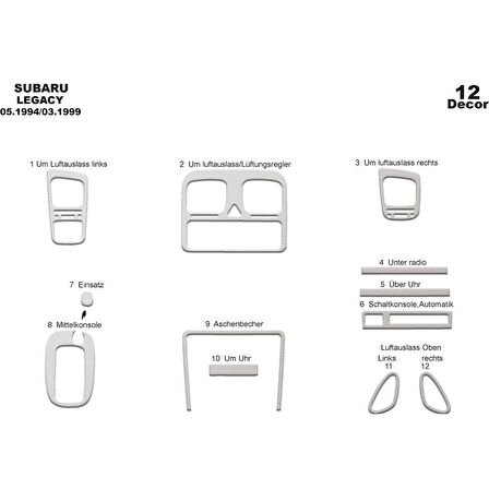 Meriç® Subaru Legacy Ön Torpido Kaplama 12 Parça 1994-1999