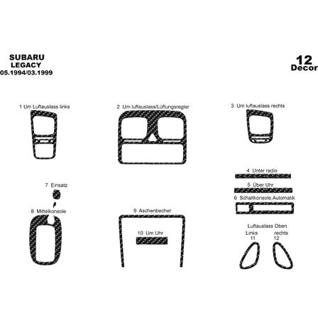 Meriç® Subaru Legacy Ön Torpido Kaplama 12 Parça 1994-1999
