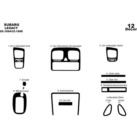 Meriç® Subaru Legacy Ön Torpido Kaplama 12 Parça 1994-1999