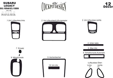 Meriç® Subaru Legacy Ön Torpido Kaplama 12 Parça 1994-1999