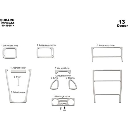 Meriç® Subaru Impreza Ön Torpido Kaplama 13 Parça 1998-2000