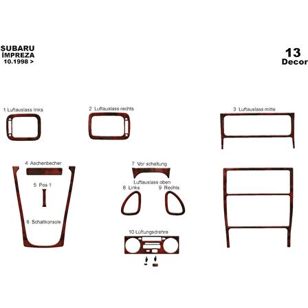 Meriç® Subaru Impreza Ön Torpido Kaplama 13 Parça 1998-2000