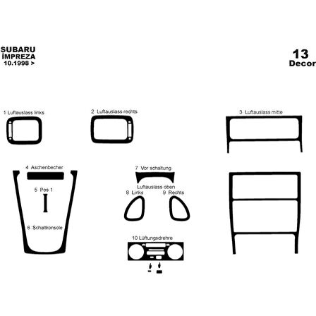 Meriç® Subaru Impreza Ön Torpido Kaplama 13 Parça 1998-2000