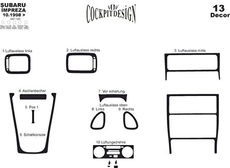 Meriç® Subaru Impreza Ön Torpido Kaplama 13 Parça 1998-2000