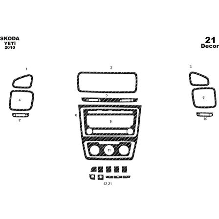 Meriç® Skoda Yeti Ön Torpido Kaplama 21 Parça 2010-›