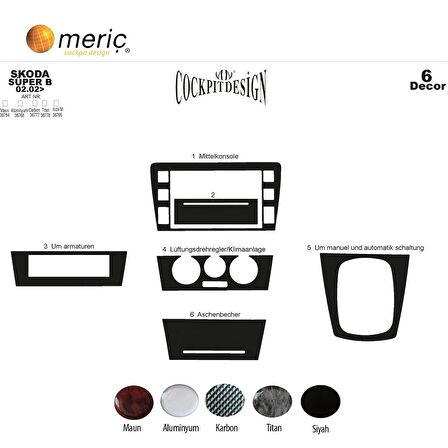 Meriç® Skoda Super B Ön Torpido Kaplama 6 Parça 2002-2007