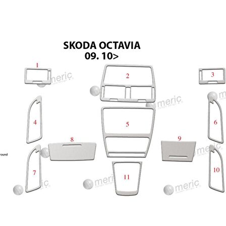 Meriç® Skoda Octavia Ön Torpido Kaplama 11 Parça 2010-2016