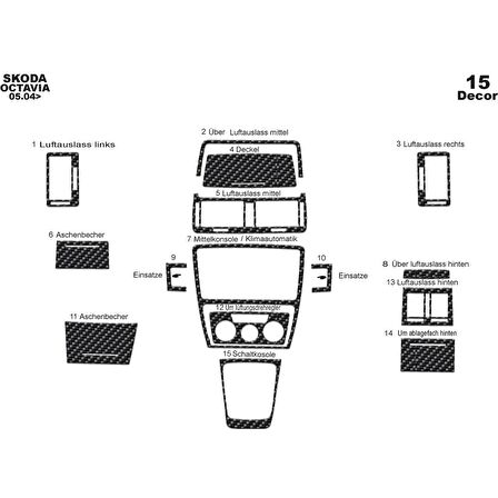 Meriç® Skoda Octavia Ön Torpido Kaplama 15 Parça 2004-2009