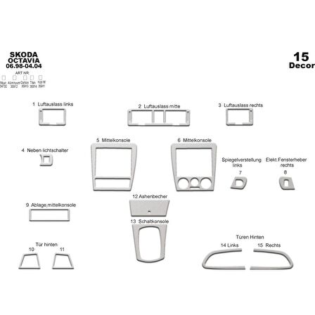 Meriç® Skoda Octavia Ön Torpido Kaplama 15 Parça 1998-2004