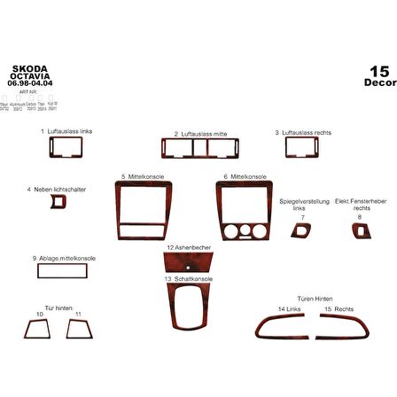 Meriç® Skoda Octavia Ön Torpido Kaplama 15 Parça 1998-2004