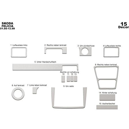 Meriç® Skoda Felicia Ön Torpido Kaplama 15 Parça 1995-1999