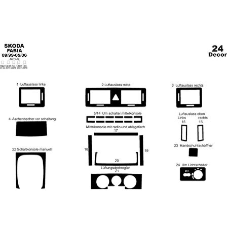 Meriç® Skoda Fabia Ön Torpido Kaplama 24 Parça 1999-2006