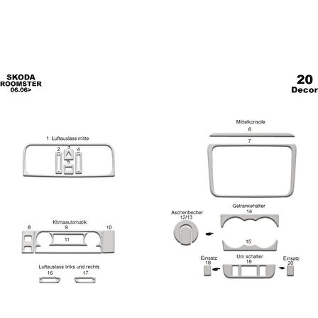 Meriç® Skoda Fabia - Roomster Ön Torpido Kaplama 20 Parça 2006-›